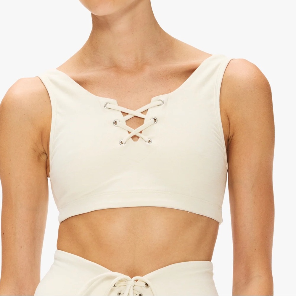 Cream Lace-Up Sports Bra / Crop Top